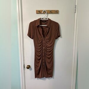 Dynamite brown sparkly button up bodycon dress